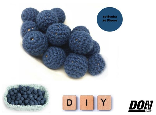 10 Stuks - Donker Blauw Ronde Gehaakte DIY Siliconen Kralen 20mm met 4mm gaatje
