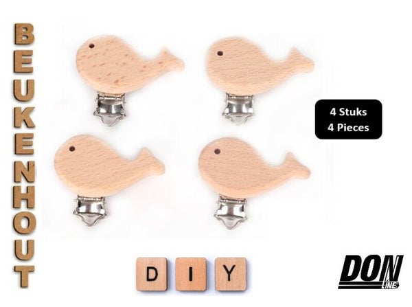 4 Stuks – Vis Houten Jarretelclips los / Speenkoord Clips
