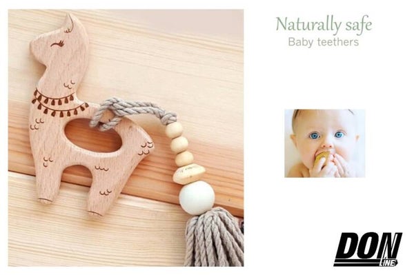 Houten Lama (Grijs) / Alpaca Bijtring met Laser gegraveerde details