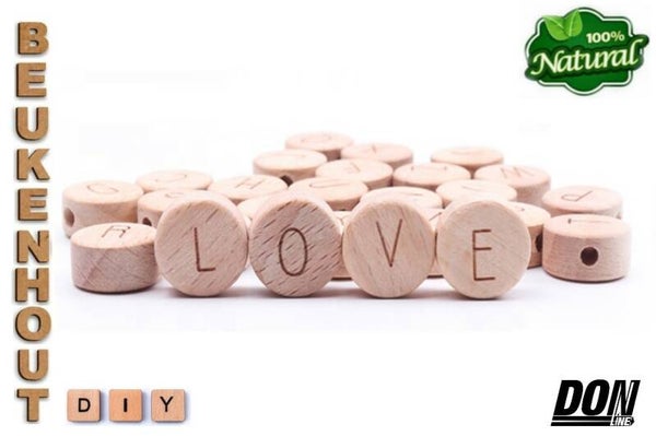 5 Setjes - 15mm Beukenhout Ronde Schijf Laser gegraveerd Letter Kralen ‘LOVE’