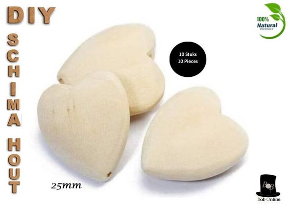 10 Stuks – 25mm – Chunky Natuurlijke Blanco Houten Hart Kralen