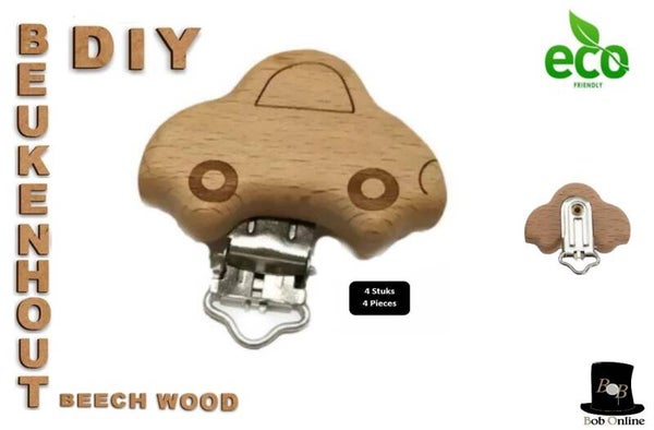 4 Stuks - Auto - Houten Beukenhout Laser Gegraveerd Jarretel Clips