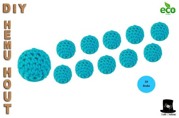 10 Stuks - Blauw Ronde Gehaakte DIY Houten Kralen 20mm met 4mm gatje