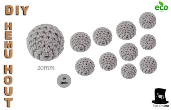 10 Stuks - Grijs Ronde Gehaakte DIY Houten Kralen 20mm met 4mm gatje