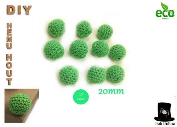 10 Stuks - Groen Ronde Gehaakte DIY Houten Kralen 20mm met 4mm gatje