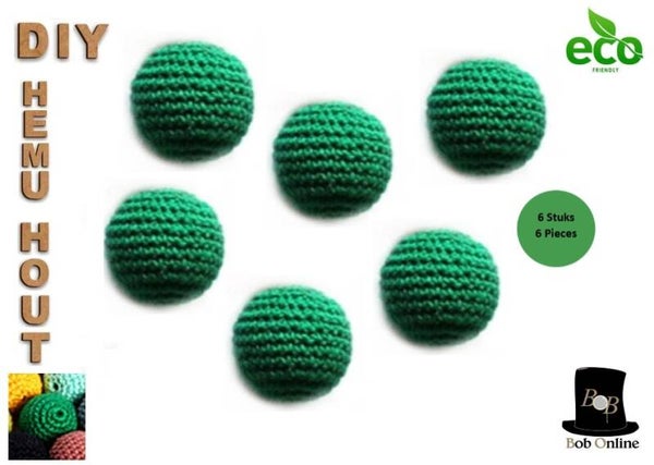 6 Stuks - 30mm Groot Ronde Gehaakte Houten Kralen met 7mm Gaatje – Donker Groen