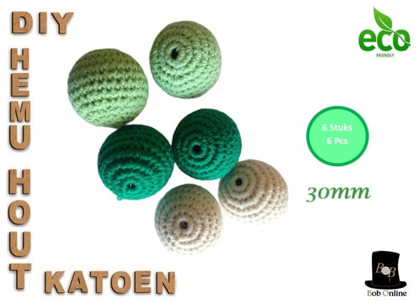 6 Stuks Mix - Gehaakte Houten Kralen 30mm