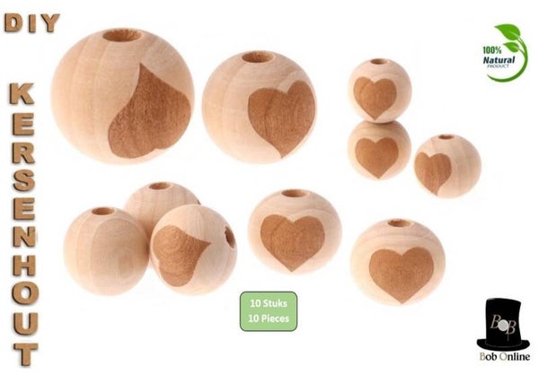 10 Stuks 20mm Ronde Hart Laser Gegraveerd Natuurlijke Houten Kralen – 5mm Gaatje
