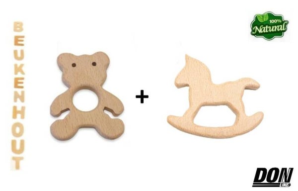 1 x Houten Beer Bijtring + 1 x Houten Hobbelpaard Bijtring