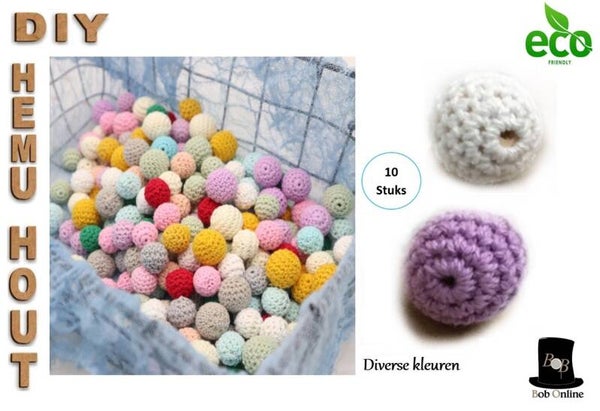 Ronde Gehaakte DIY Houten Kralen 20mm met 4mm gat - Mix Set 10 Stuks – Diverse Kleuren wordt willekeurig verpakt