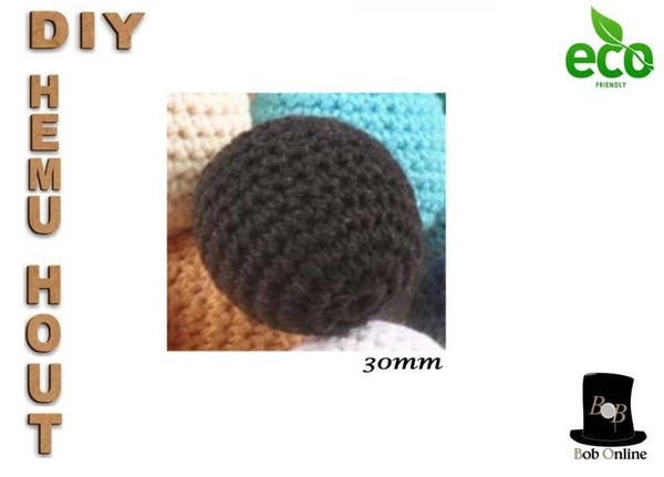 6 Stuks - 30mm Ronde Gehaakte Houten Kralen met 7mm Gaatje – Zwart