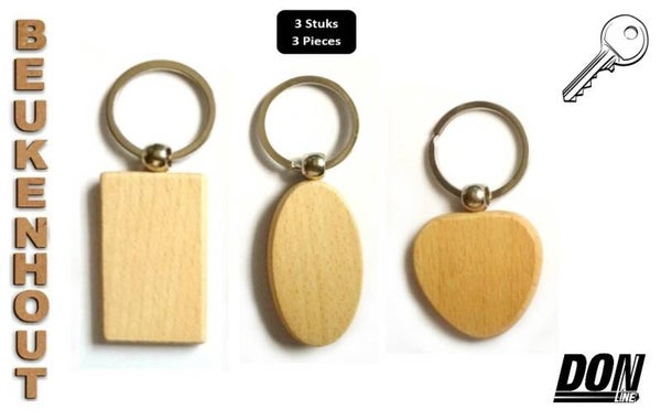 Sleutelhangers – Setje van 3 - Hart + Ovaal + Rechthoek