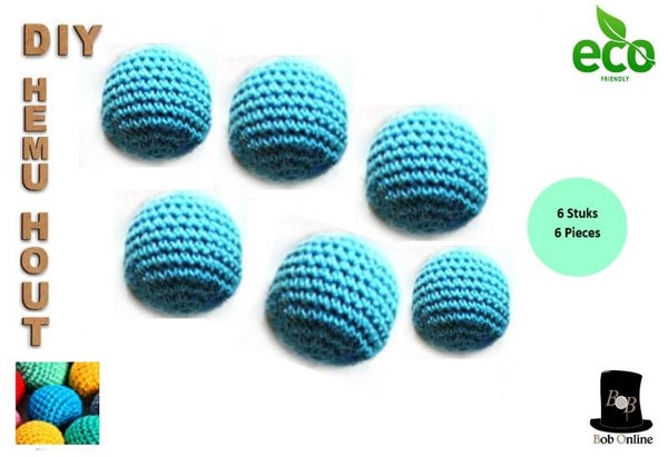 6 Stuks - 30mm Groot Ronde Gehaakte Houten Kralen met 7mm Gaatje – Blauw