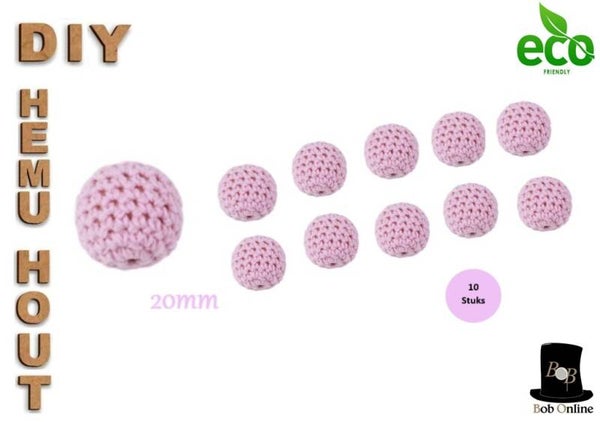 10 Stuks - Lila Ronde Gehaakte DIY Houten Kralen 20mm met 4mm gatje