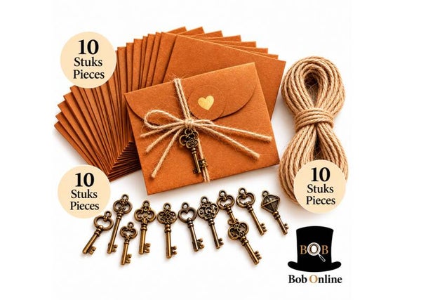 Cadeaukaart Envelopjes Brons 10 Stuks met Vintage Sleutels