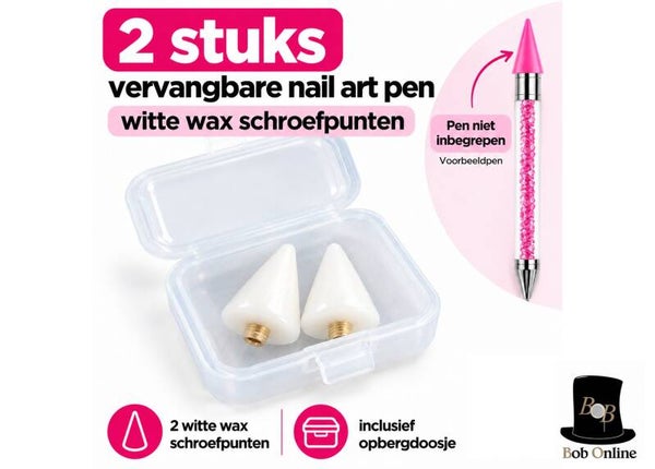 Nail Art Wax Tips – 2 Stuks Witte Vervangbare Schroefpunten voor Nail Art Pen