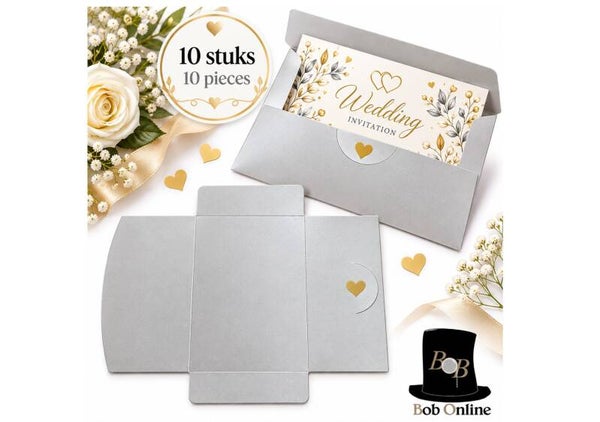 Luxe Zilveren Cadeau Enveloppen met Gouden Hart – 10 Stuks – 17,5 x 11 cm