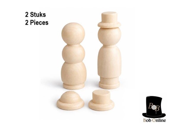 2 Stuks – Houten Peg Dolls met Hoedjes – Jongen & Meisje –Houten Poppetjes