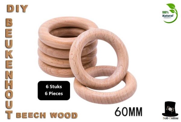 6 Stuks - 60mm Beukenhout Ringen