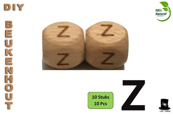 Setje van 10 Stuks - ‘Z’ Vierkant Beukenhout Kralen 12mm met ca. 3.5mm Gaatje