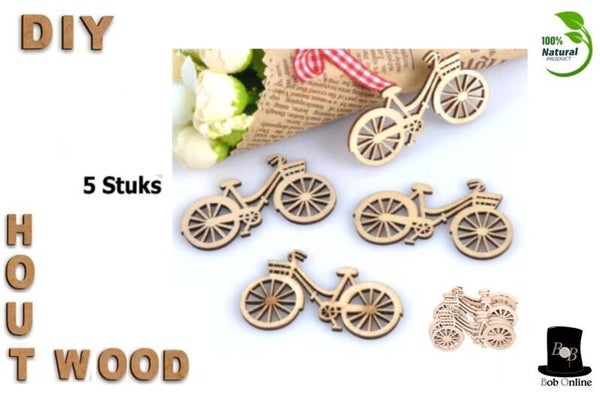 Bob Online ™ - 5 Stuks – Houten Fiets DIY Ornament Decoratie