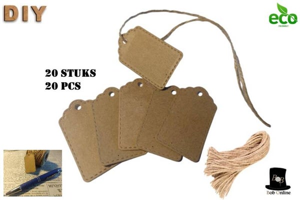 Bob Online ™ - 20 Stuks - Kraftpapier Etiketten – 5.8 x 2.8 cm – Mini