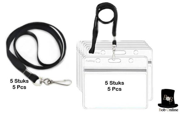 Bob Online ™ - 5 Stuks – Horizontaal PVC ID Badgehouders + 5 Stuks Lanyards