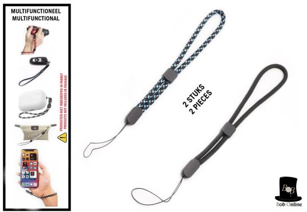 Bob Online ™ - 2 Stuks (Blauw & Zwart) – Multifunctioneel Verstelbaar Polskoord – Verstelbare Pols Lanyard