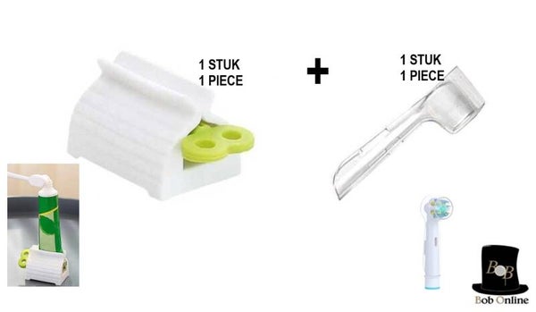 Bob Online™ - 1 Stuk Elektrische Tandenborstel Beschermhoesje + 1 Stuk Groen Tandpastadispenser