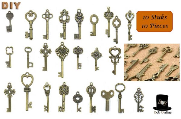 Bob Online ™ - 10 Stuks – Medium - Gemengde Ontwerpen – Vintage Sleutels