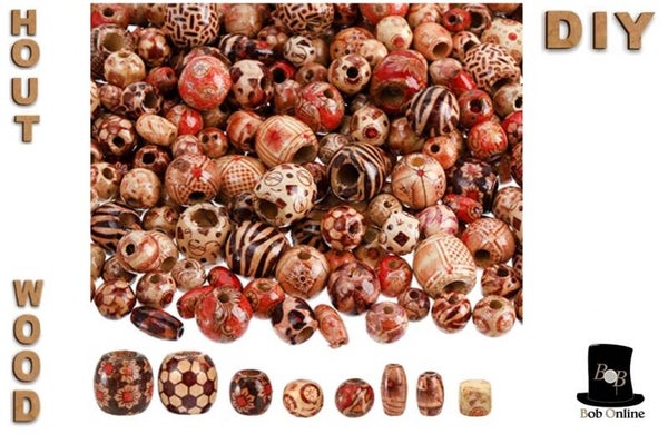 Bob Online ™ - ca. 100g (ca.180 Stuks) Mixed Maten & Ontwerpen - Bedrukte Houten Kralen