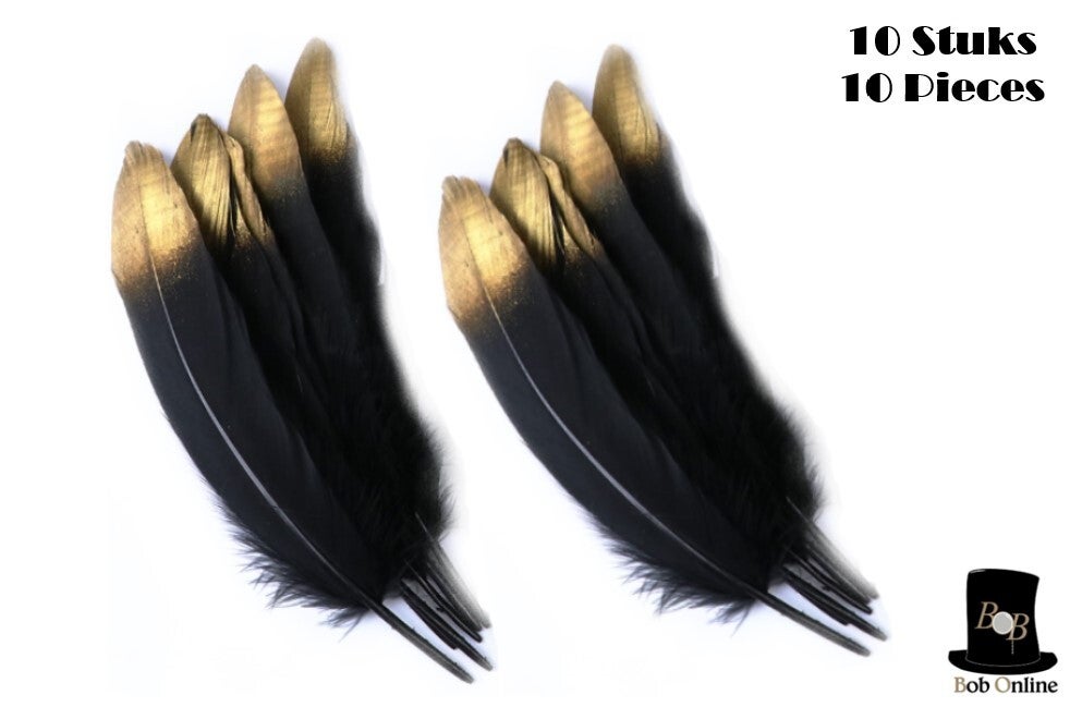 Bob Online ™ - 10 Stuks – Zwart en Goud – Doe-het-zelf Veren