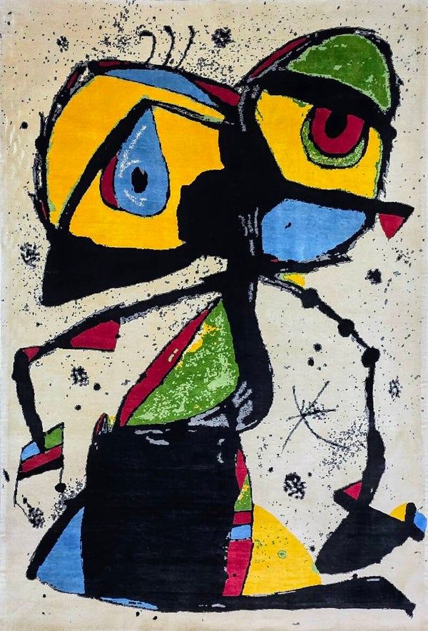 Joan Miro - Tapis d'après, Contemporain fait à la main.