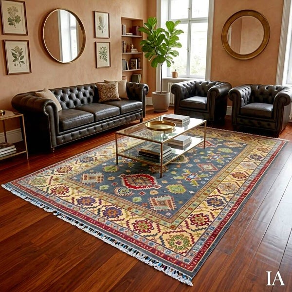Tapis Caucasian Gris 295x192cm noué à main en laine