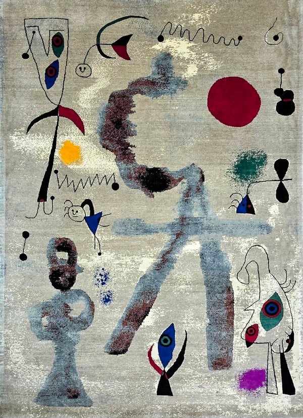 Joan Miro - Tapis d'après, Contemporain fait à la main.