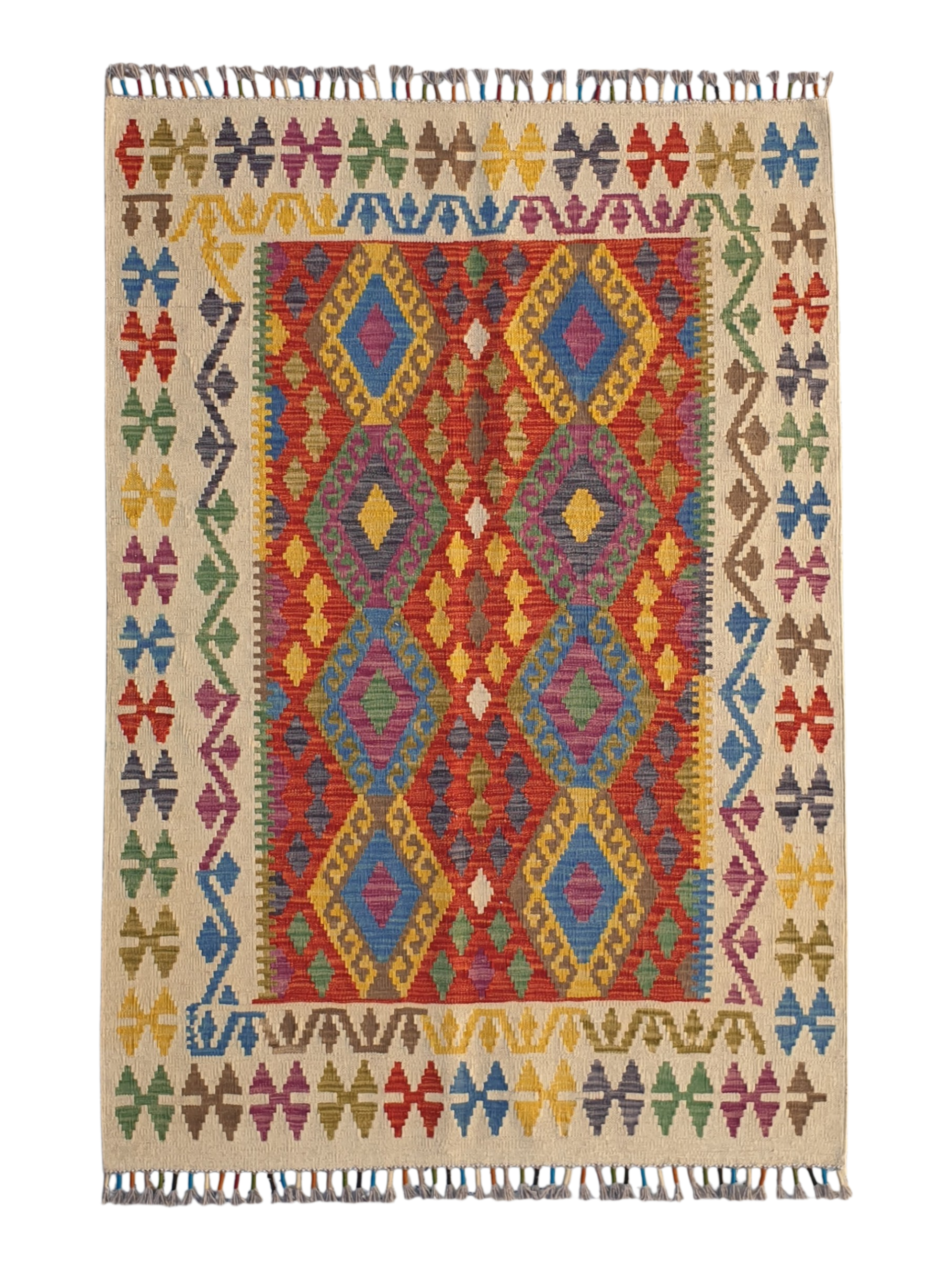 Tapis Kilim Aqcha 154x105 multicolore tissé en laine