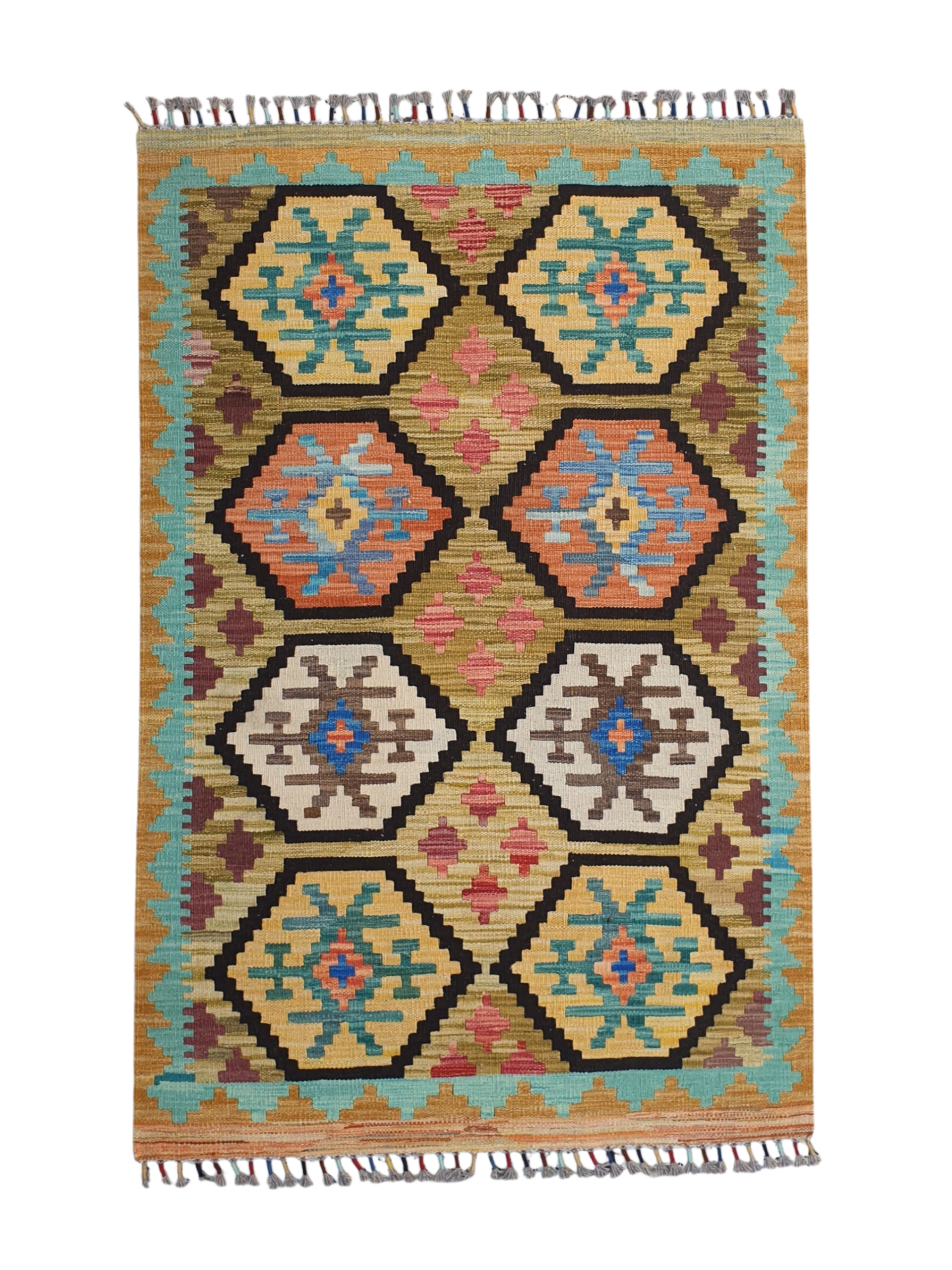Tapis Kilim Afghan 155x100 géométriques en laine tissé à main