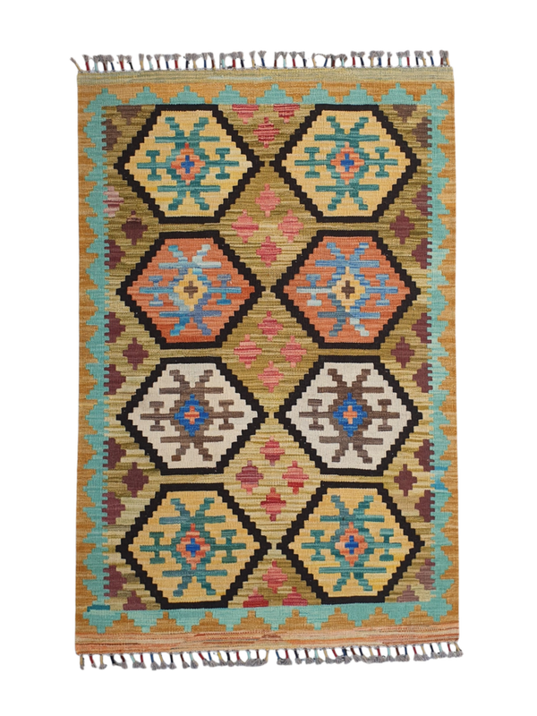 Tapis Kilim Afghan 155x100 géométriques en laine tissé à main