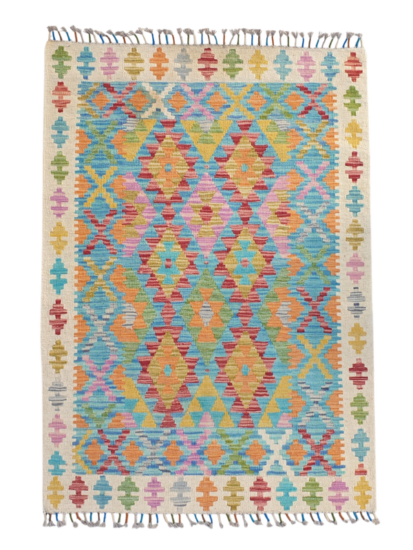Tapis Kilim Géométrique 149x100 tissé en laine