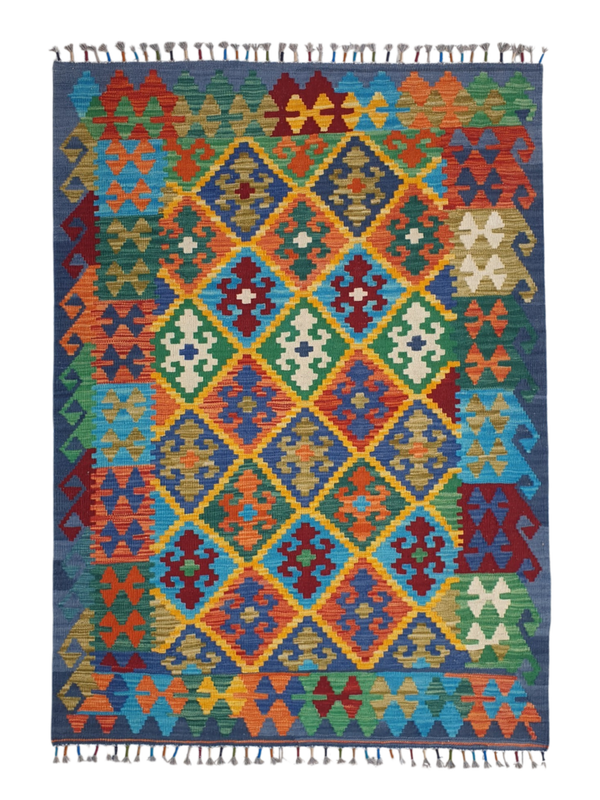 Tapis Kilim Géométrique 175x125 multicolore tissé en laine