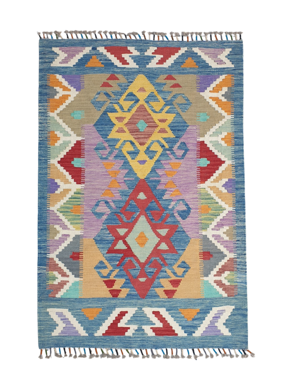 Tapis Kilim florale 151x100 multicolore tissé à main en laine