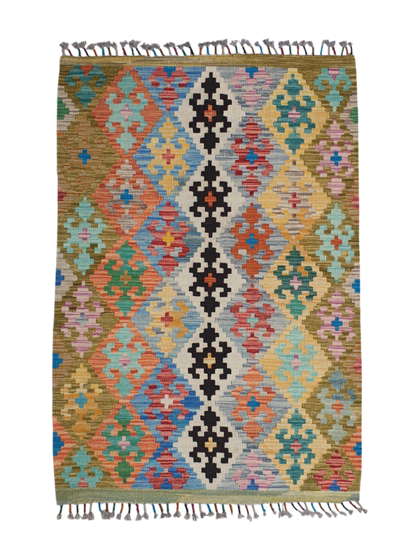 Tapis Kilim Géométrique 154x102 multicolore tissé à main en laine
