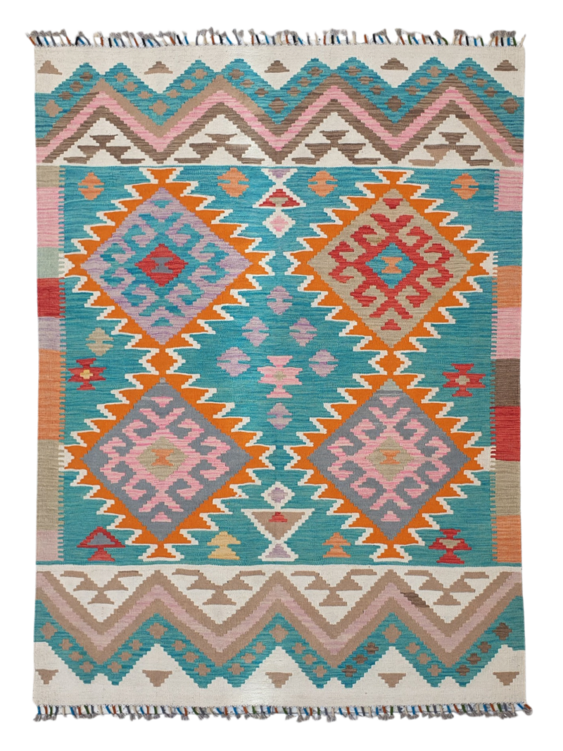 Tapis Patchwork Kilim Persan Tissé Main - 218x157 Cm, Laine, Multicolore, D'occasion, Origine Turquie