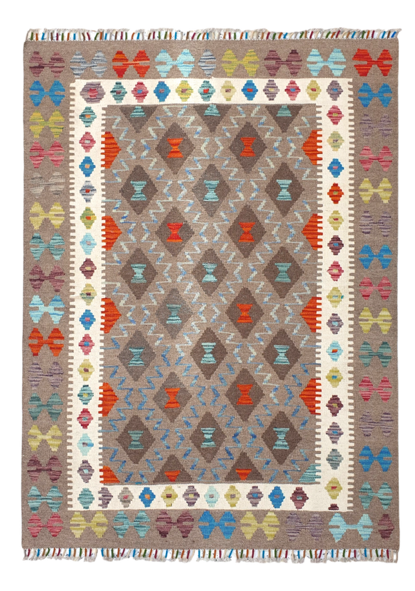 Tapis Kilim Aqcha 178x129 multicolore tissé en laine