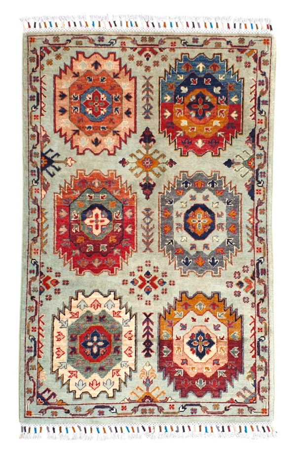 Tapis Waziri Afghanistan 129x82 multicolore en laine noué à la main
