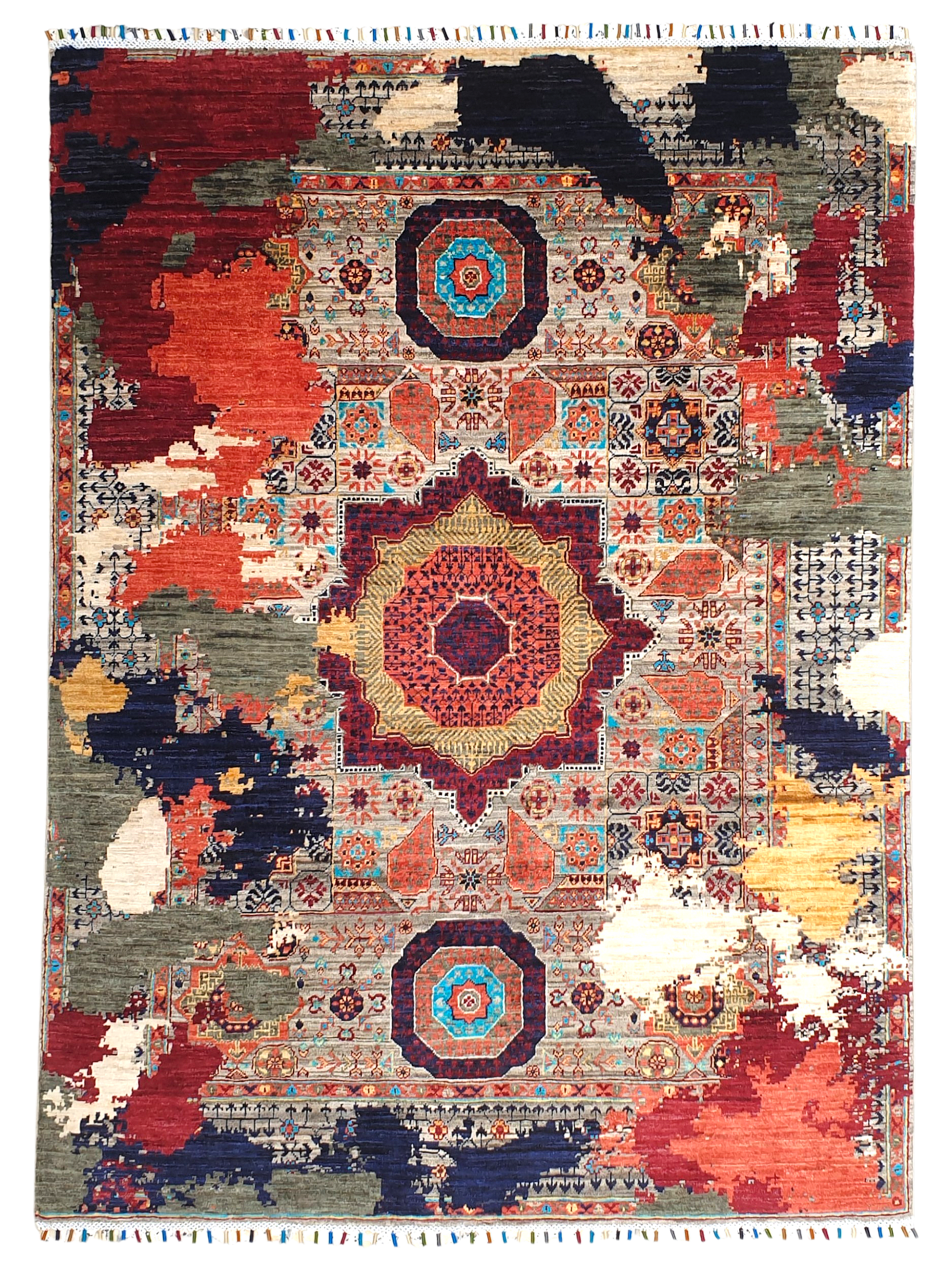 Tapis Mamelouk Afghanistan 198x148 multicolore noué à la main en laine
