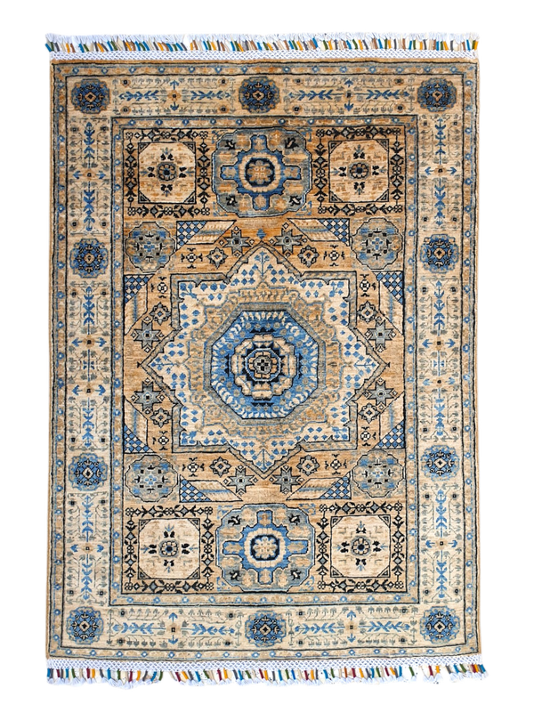 Tapis Mamelouk Afghanistan 145x100 multicolore noué à la main en laine