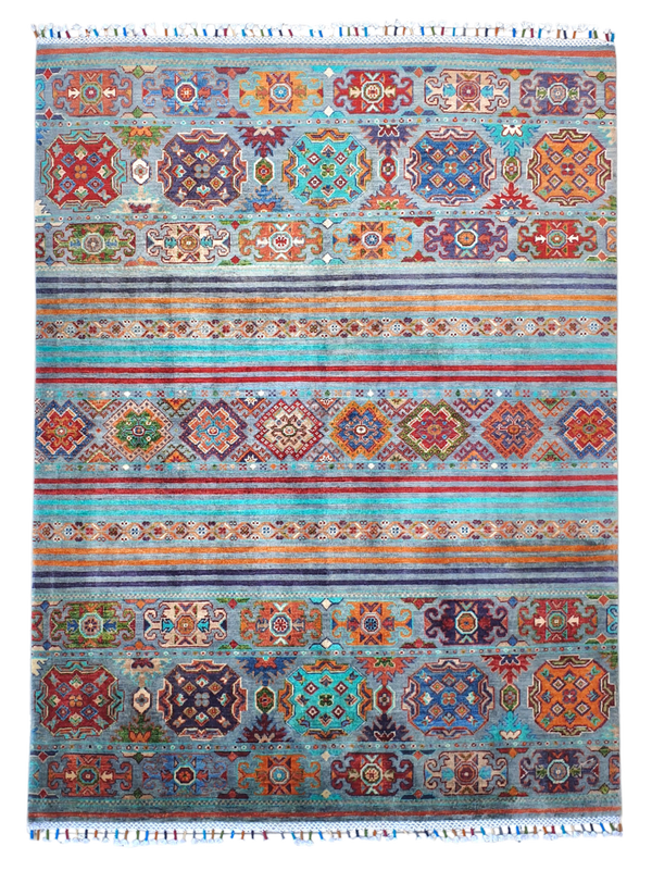 Tapis Khorjin Caucasian 220x152 Multicolore Afghanistan noué à main en laine