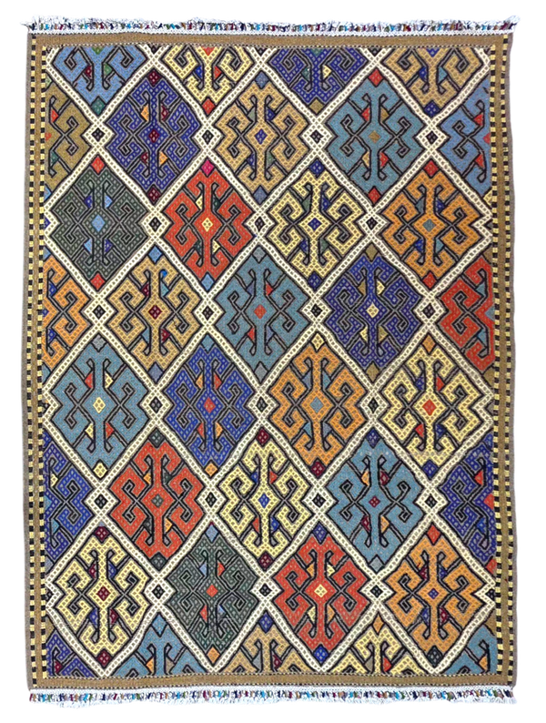 Kilim Soumak Afghan 196x155 tissé à la main sur laine & coton