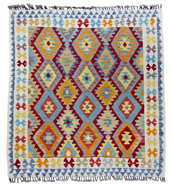 Kilim Afghan Nomades 190x159 tissé à la main %100 laine